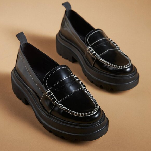 NEW GH BASS Leather Platform Lug Loafers black nubuck for women 252 1